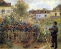 Claude Monet pintando en su jardín de Arenteuil maestro Pierre Auguste Renoir